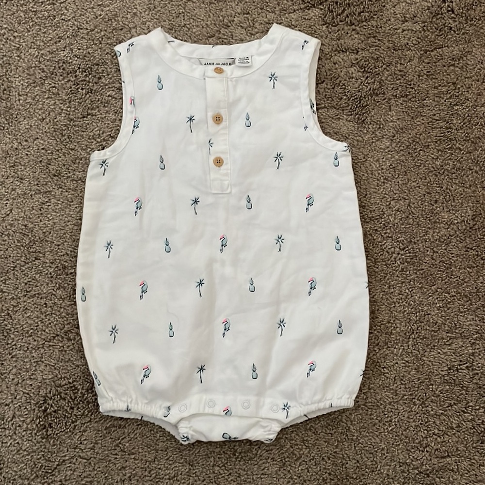 Janie and Jack One-Piece Tropical Print Cotton Bubble Romper White Size 12-18m